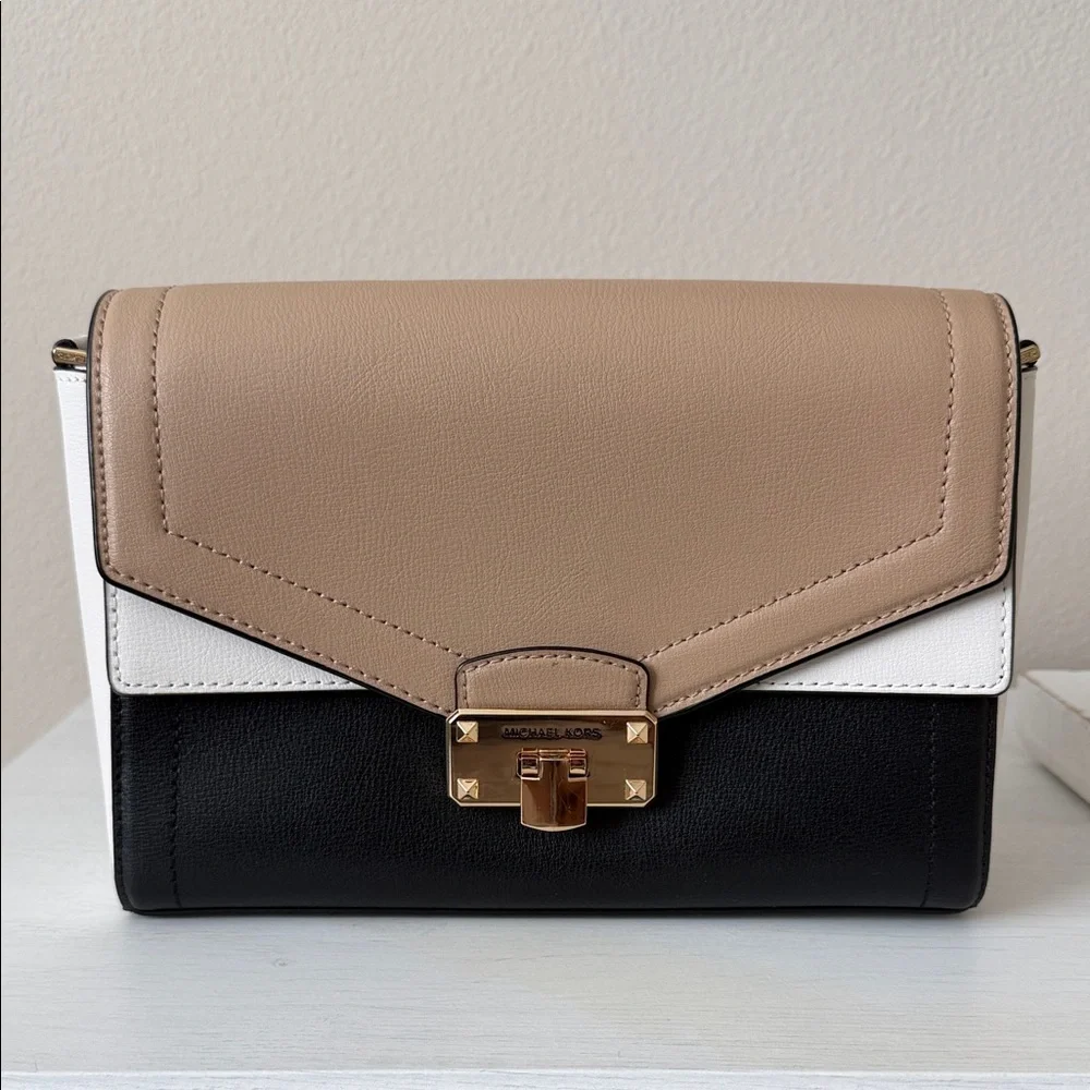 Michael Kors Black, White, and Tan Crossbody Bag - Picture 1 of 7